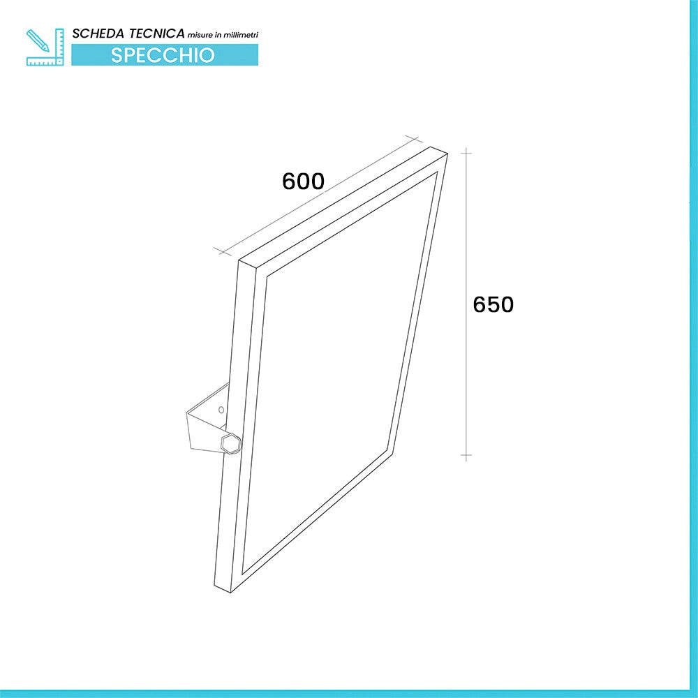 Specchio reclinabile per disabili 60x65 con cornice e staffe