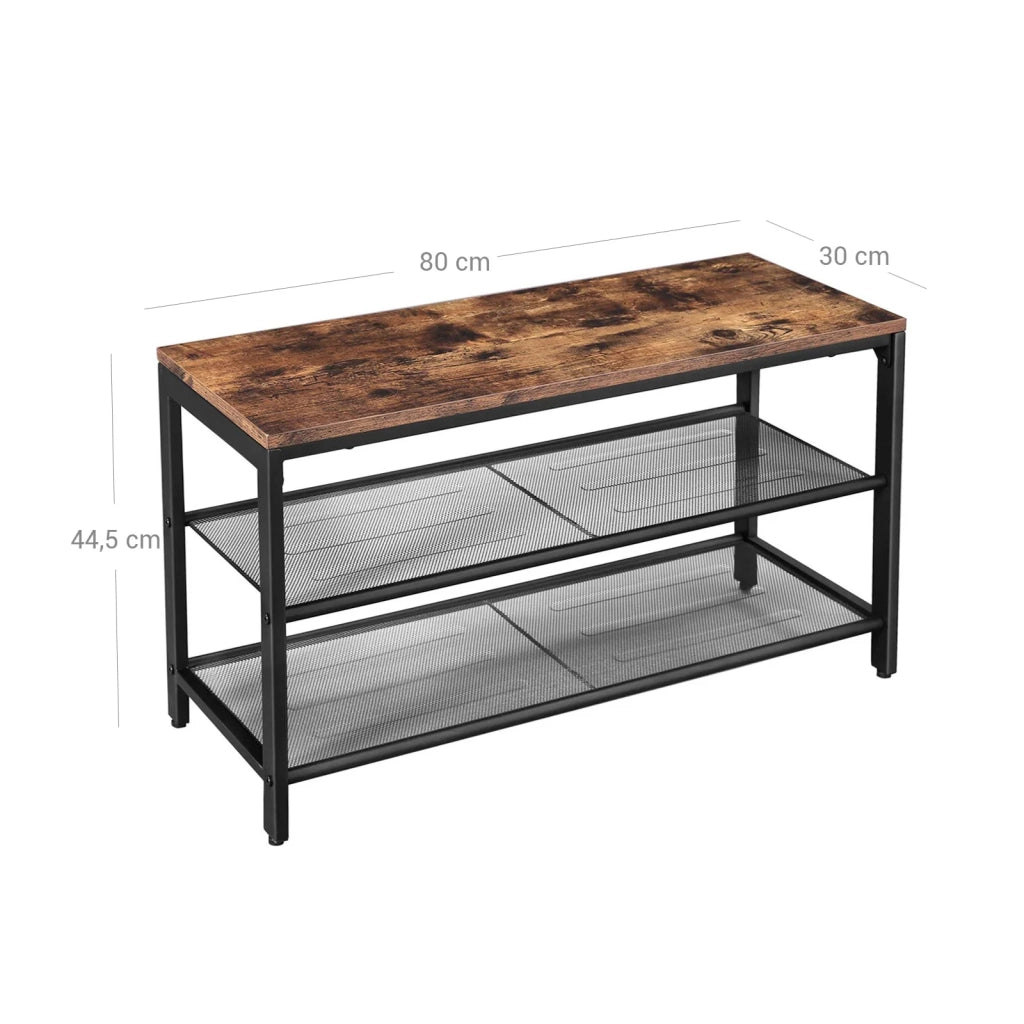 Panca portascarpe con seduta scarpiera a 2 ripiani in rete portascarpe per ingresso/corridoio stile industriale metallo marrone rustico 12_0004069
