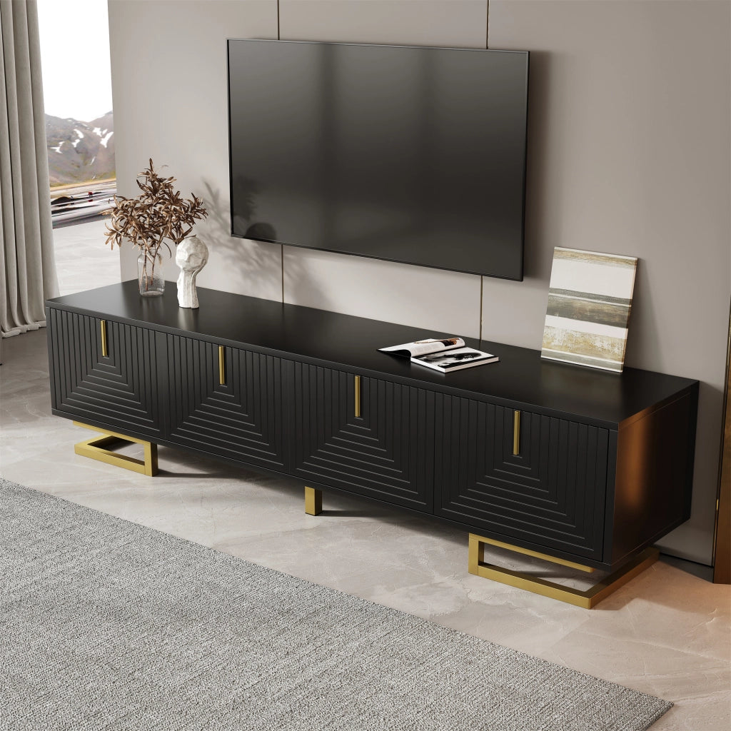 Mobile TV con Ante Strutturate ¨C MINIMAL ¨C Lowboard, Gambe e Maniglie Dorate