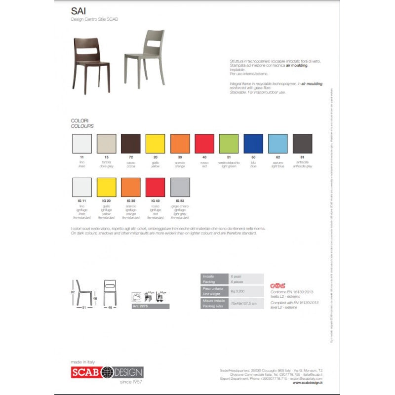 SET SEI SEDIE SAI TECNOPOLIMERO SCAB DESIGN MADE IN ITALY - Antracite 81