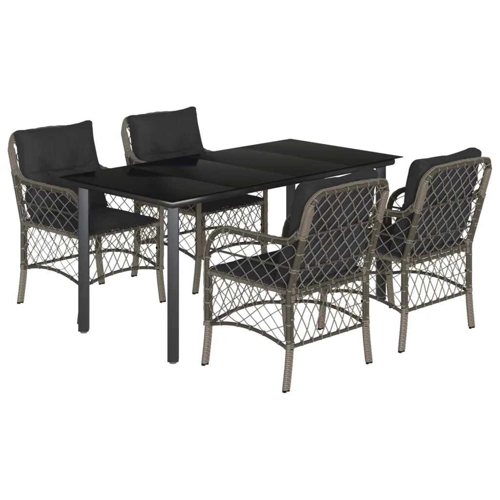 Set da Pranzo da Giardino 5 pz con Cuscini in Polyrattan Grigio