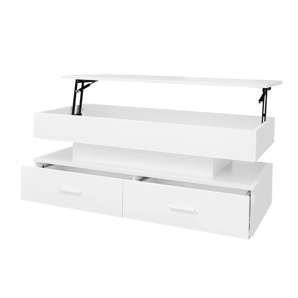 Tavolino da Caff¨¨ Regolabile in Altezza con LED e Cassetti ¨C MINIMAL ¨C Bianco