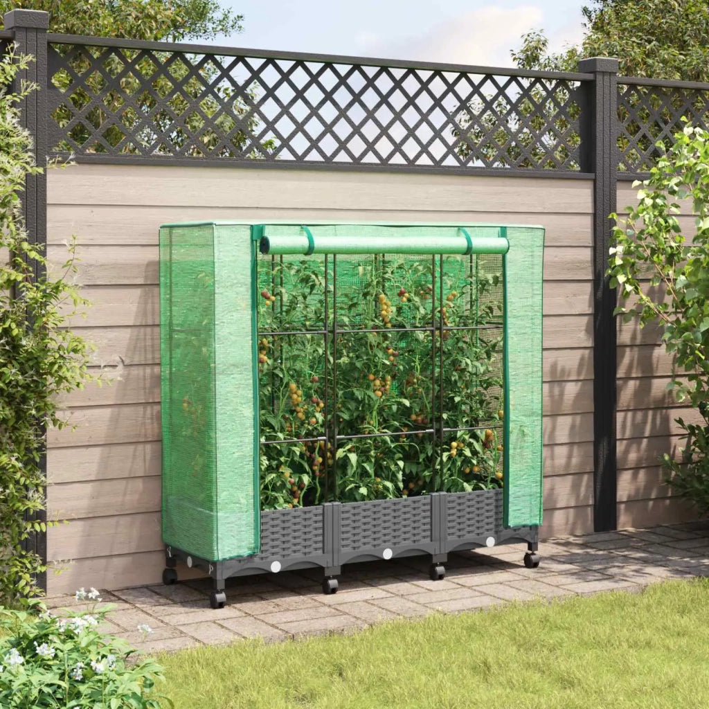 Vaso da Giardino con Copertura per Serra e Ruote 3 pz PP 3423064