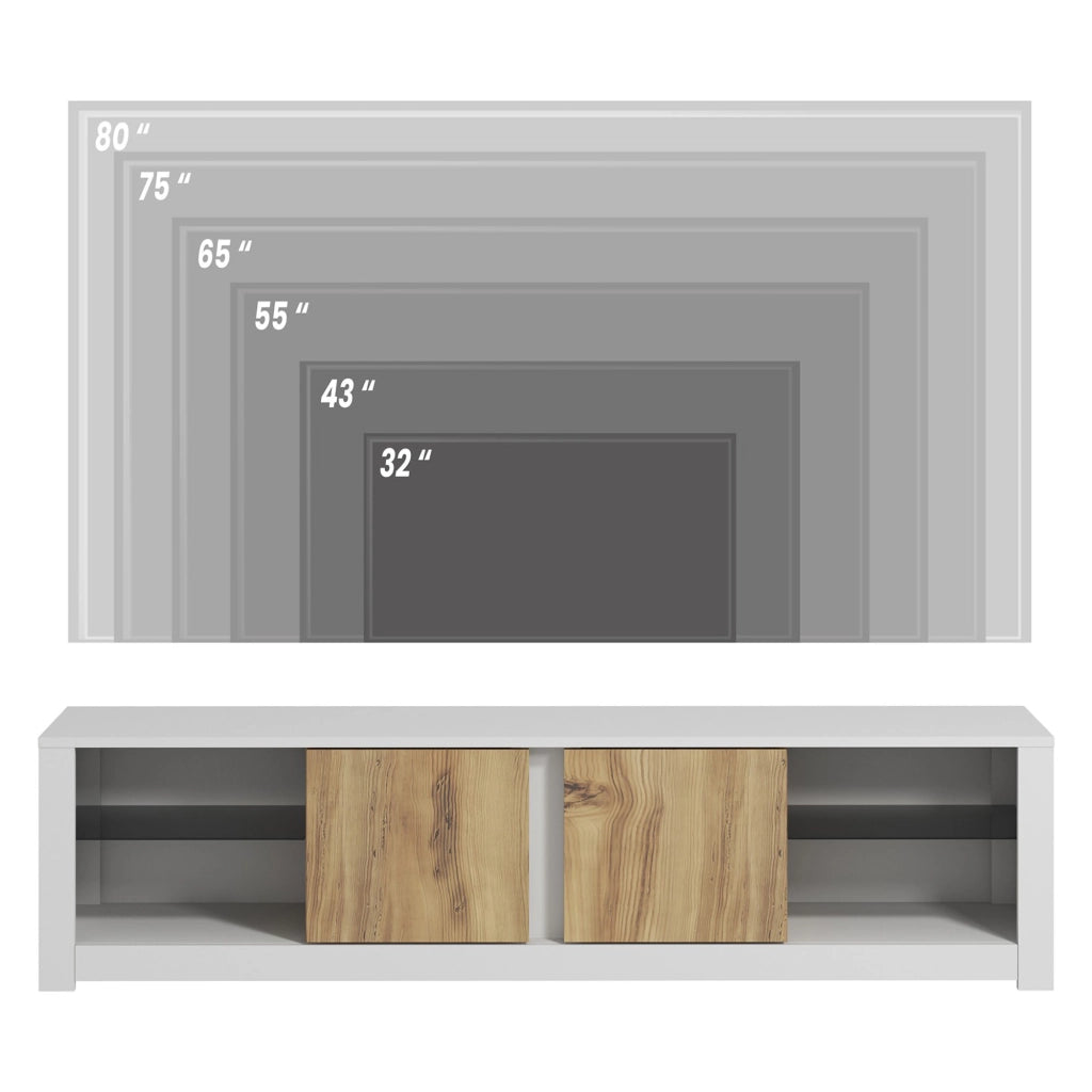 Vogogna, Mobile Porta tv 2 Ripiani, 180x35x45h cm Bianco