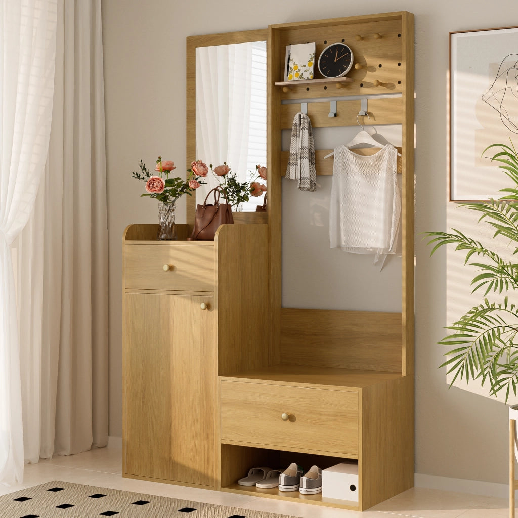 Guardaroba Ingresso con Specchio e Scarpiera ¨C MINIMAL ¨C Appendiabiti, Ripiani, Ganci, 105 cm