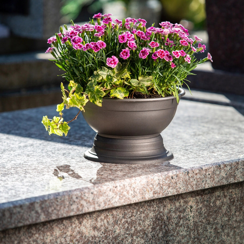 Vaso da fiori KADAX per lapide da cimitero, con coperchio in plastica, 18 cm.