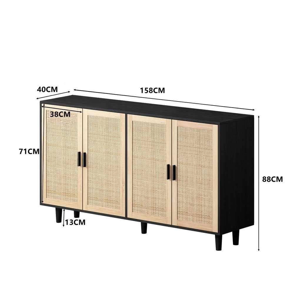 Armadio a 4 Ante in Rattan con Ripiani ¨C MINIMAL ¨C Nero, 158 cm