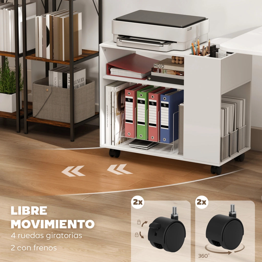 Carrello porta stampante con ruote ¨C Xylo ¨C bianco 70x36x60 cm