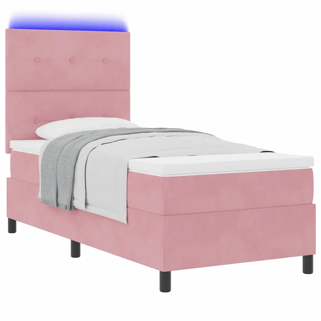 Letto a Sorgente LED con materasso Rosa 100 x 200 cm Velluto 3343297