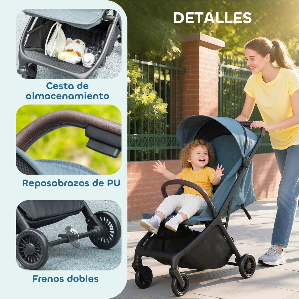 Carrozzina Pieghevole con Schienale Regolabile ¨C Minimal ¨C Blu