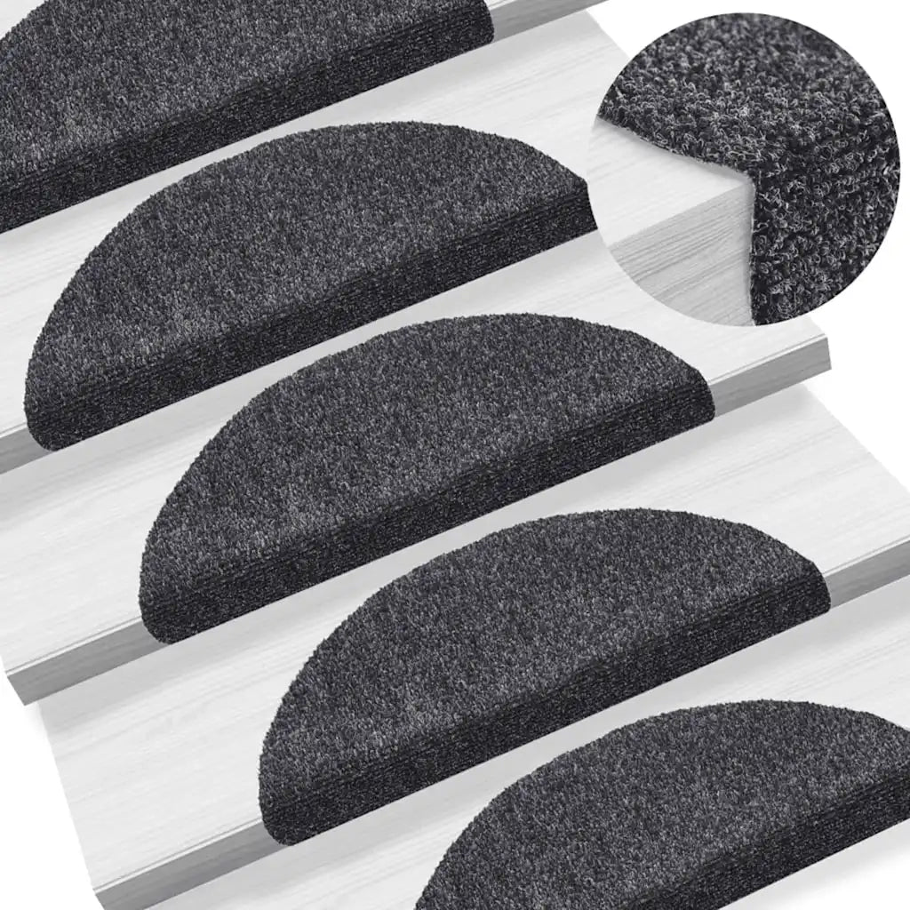 Tappetini per scale autoadesivi 30 pz 56x17x3 cm Grigio scuro semicircolari 3365680