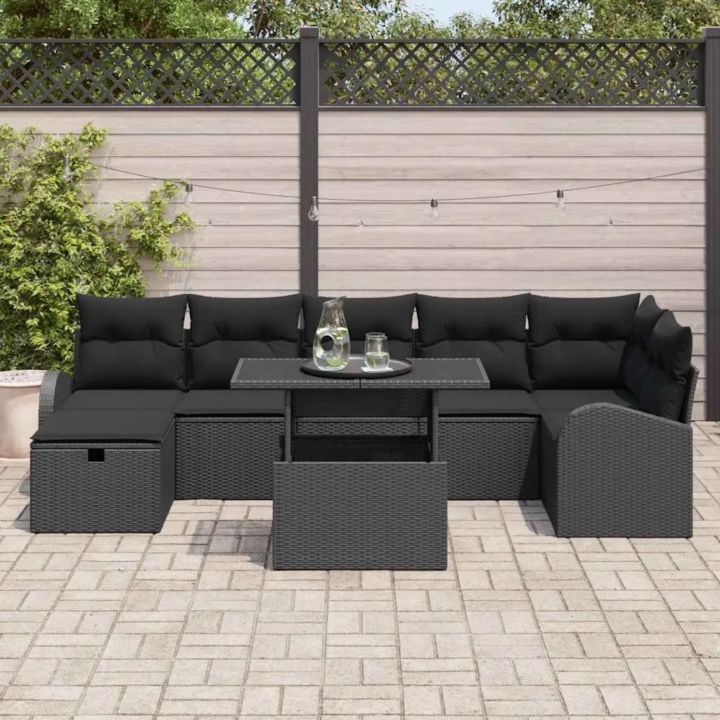 Set Divano da Giardino con cuscino 8 pcs Nero Poly Rattan 3361102