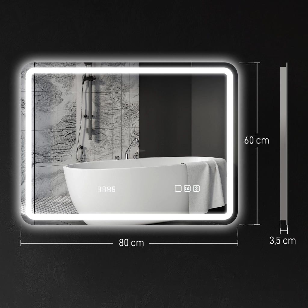 Specchio da Bagno con Luce LED e Bluetooth ¨C Minimal ¨C Bianco 80x60 cm