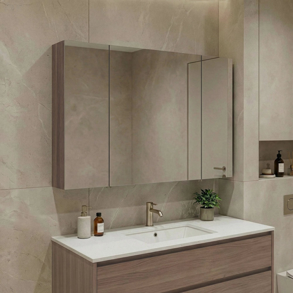 Mobile da bagno con specchio "Side 100" - 100 x 16 x 66 cm - Noce scuro
