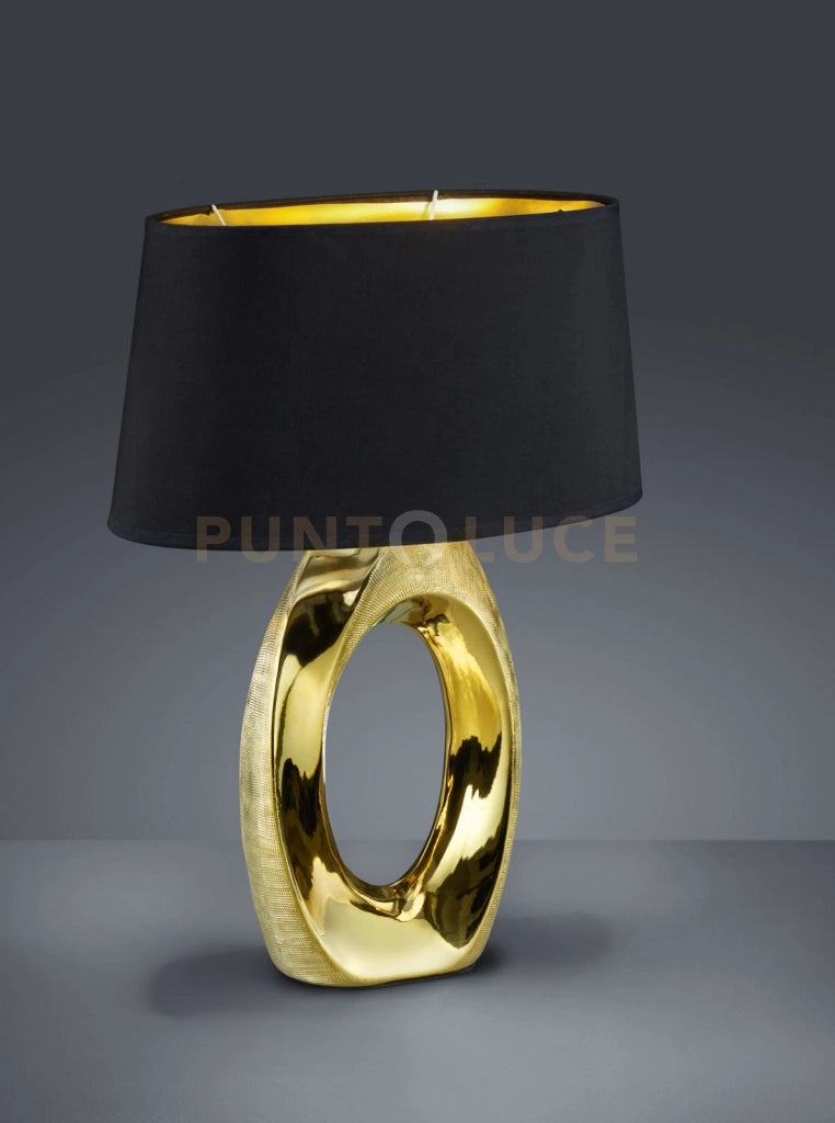 TABA LAMPADA DA TAVOLO GRANDE BASE CERAMICA ORO CON PARALUME NERO E ORO H.52CM 1 LUCE ATTACCO E27