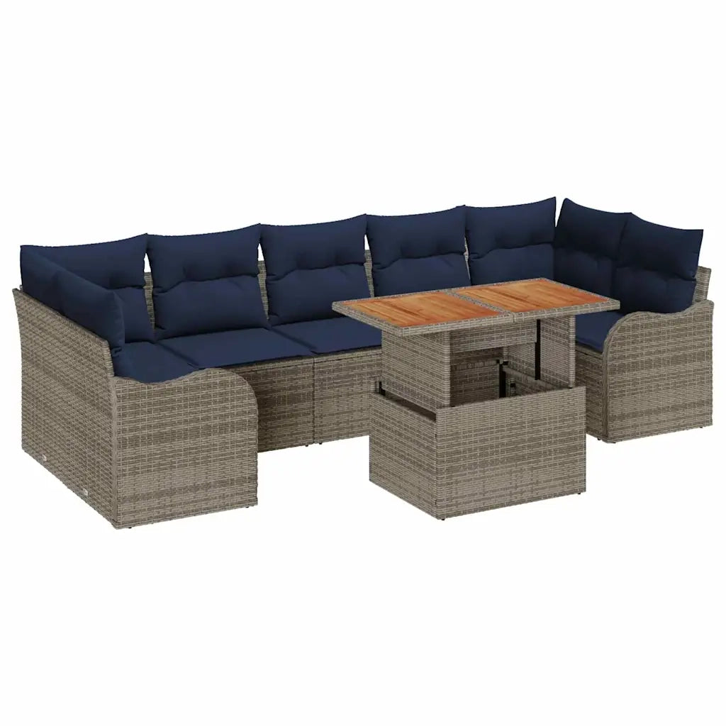 Set Divano da Giardino 8 pz Grigio e Blu Navy polyrattan 3349429