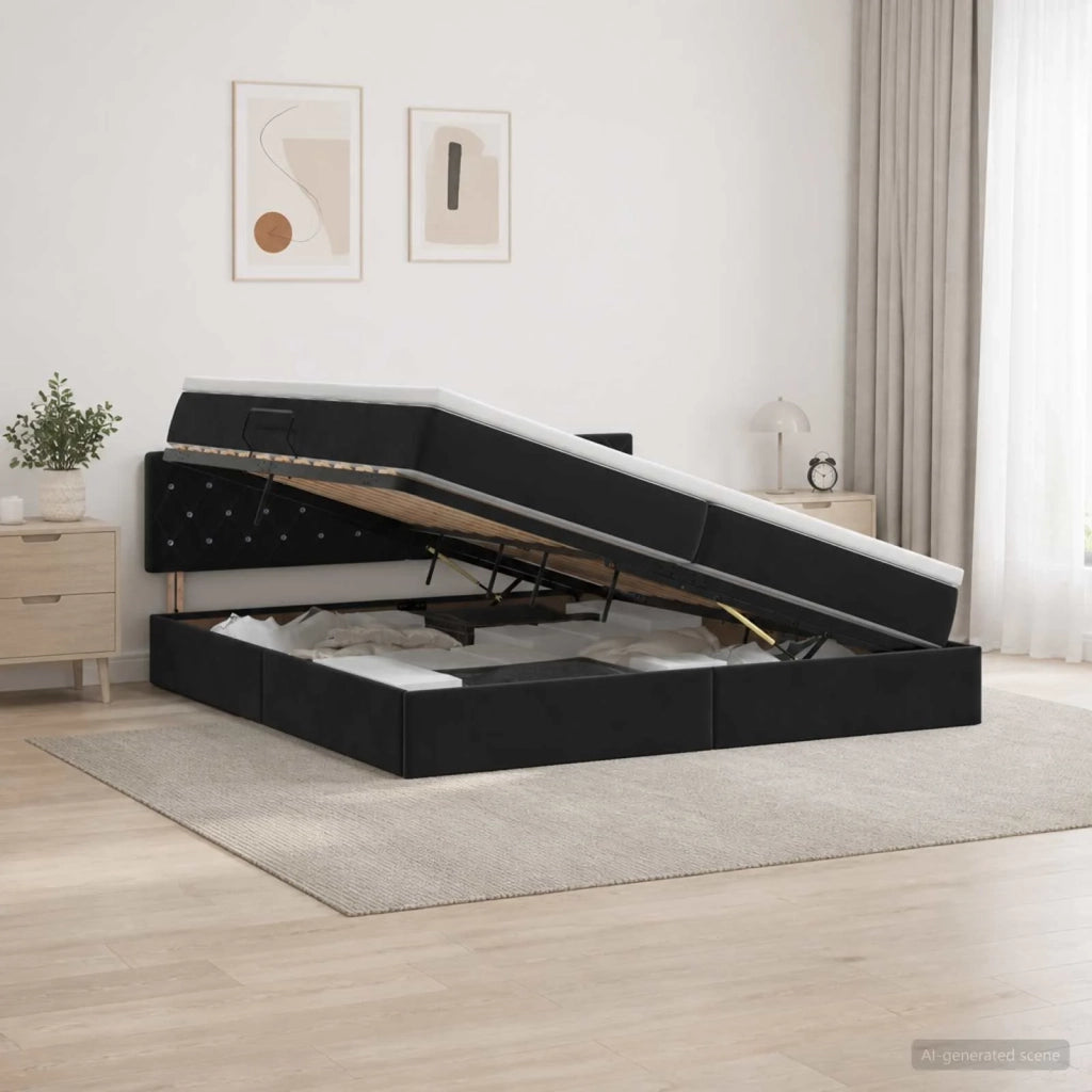 Letto con contenitore LED e materasso Nero 200 x 200 cm Velluto 3459212