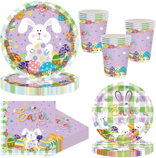 Set di servizio da 68 pezzi - Stampa uovo di Pasqua - Piatti, tazze e tovaglioli in carta - Servizio da tavola per feste - Ideale per Pasqua - Atmosfera allegra - Servizio da tavola per feste
