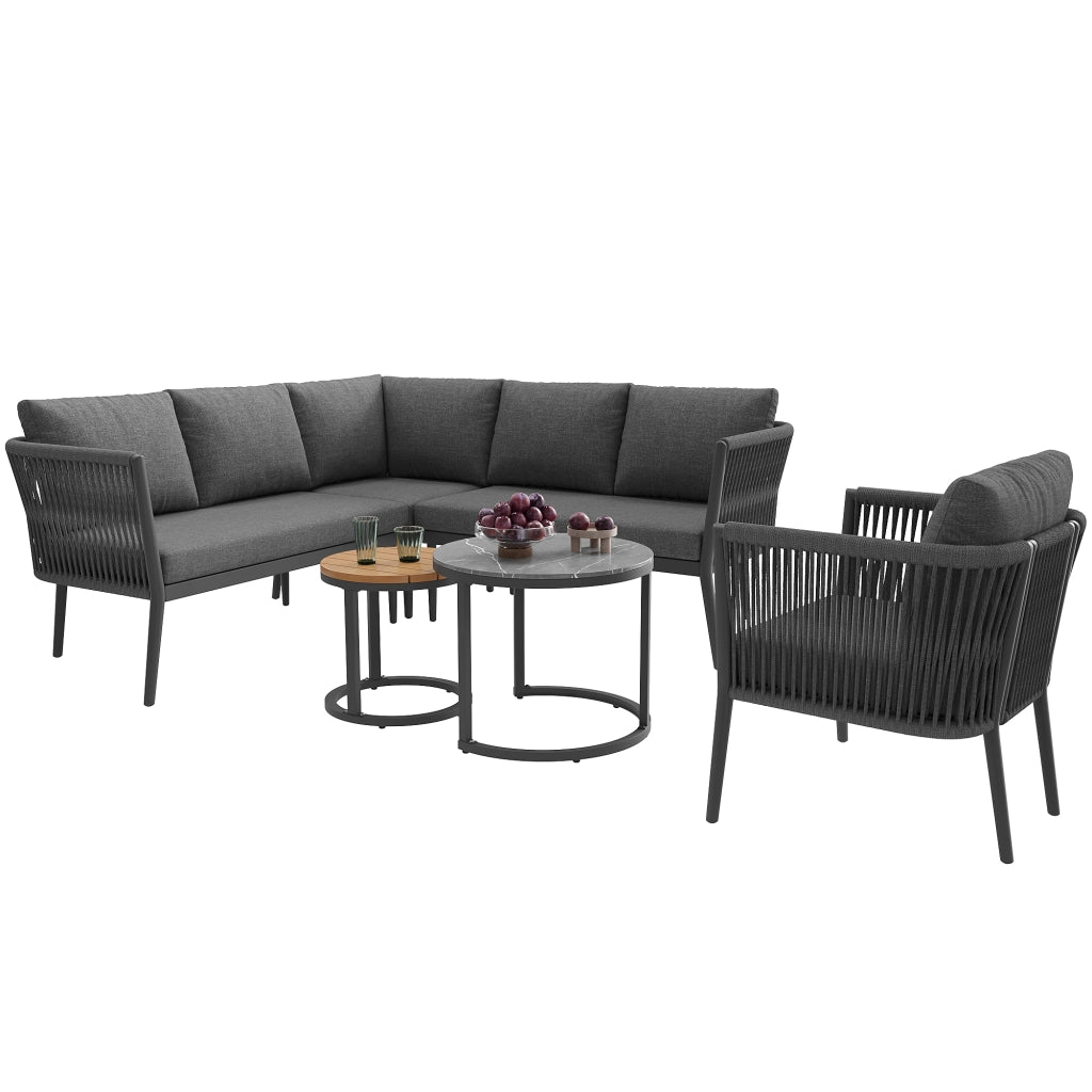 Set da giardino per 5-6 persone - Zephmum- Modulare, resistente all'acqua, grigio