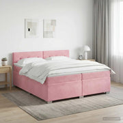 Letto box spring con materasso Rosa 200 x 200 cm Velluto 3450787