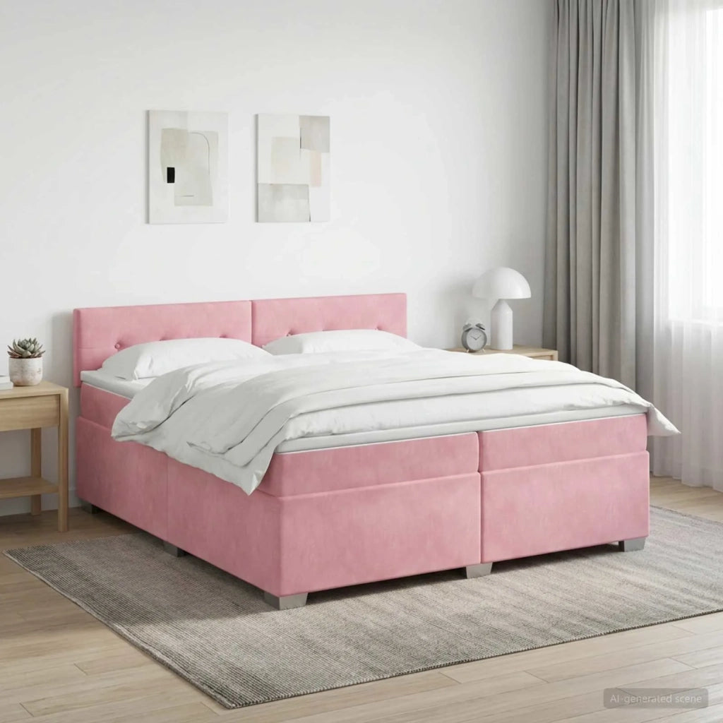 Letto box spring con materasso Rosa 200 x 200 cm Velluto 3450787