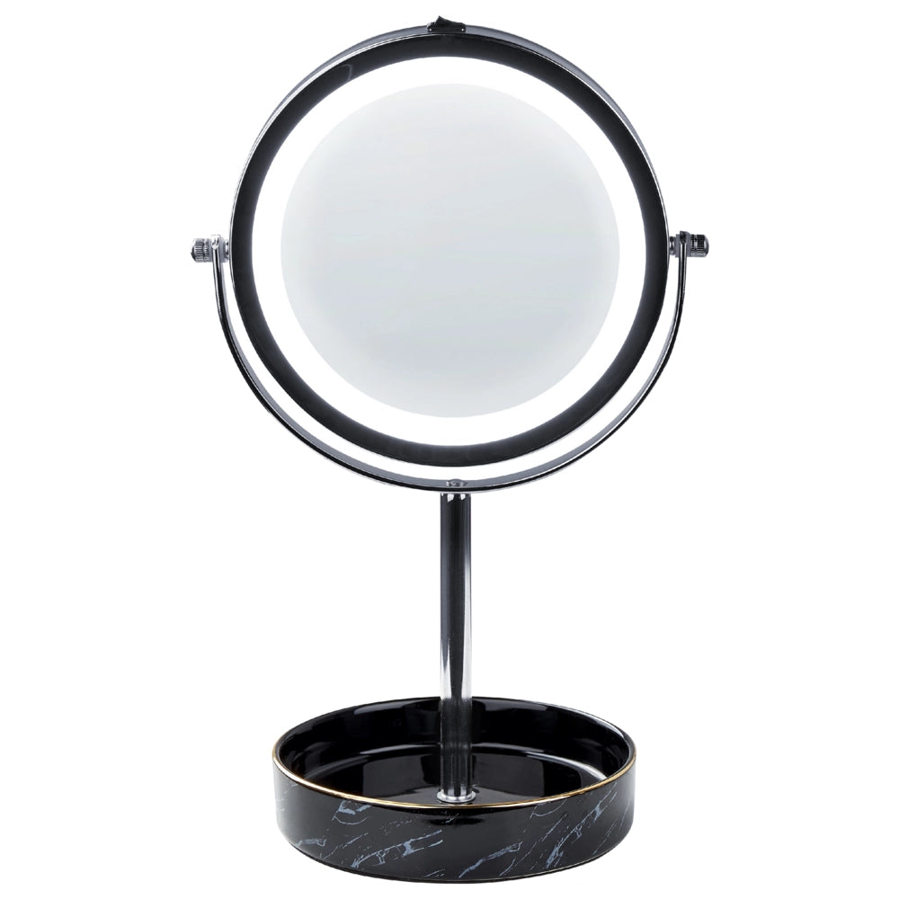 Specchio trucco con luci LED e telaio in ferro Ø 20 cm in color argento e nero moderno