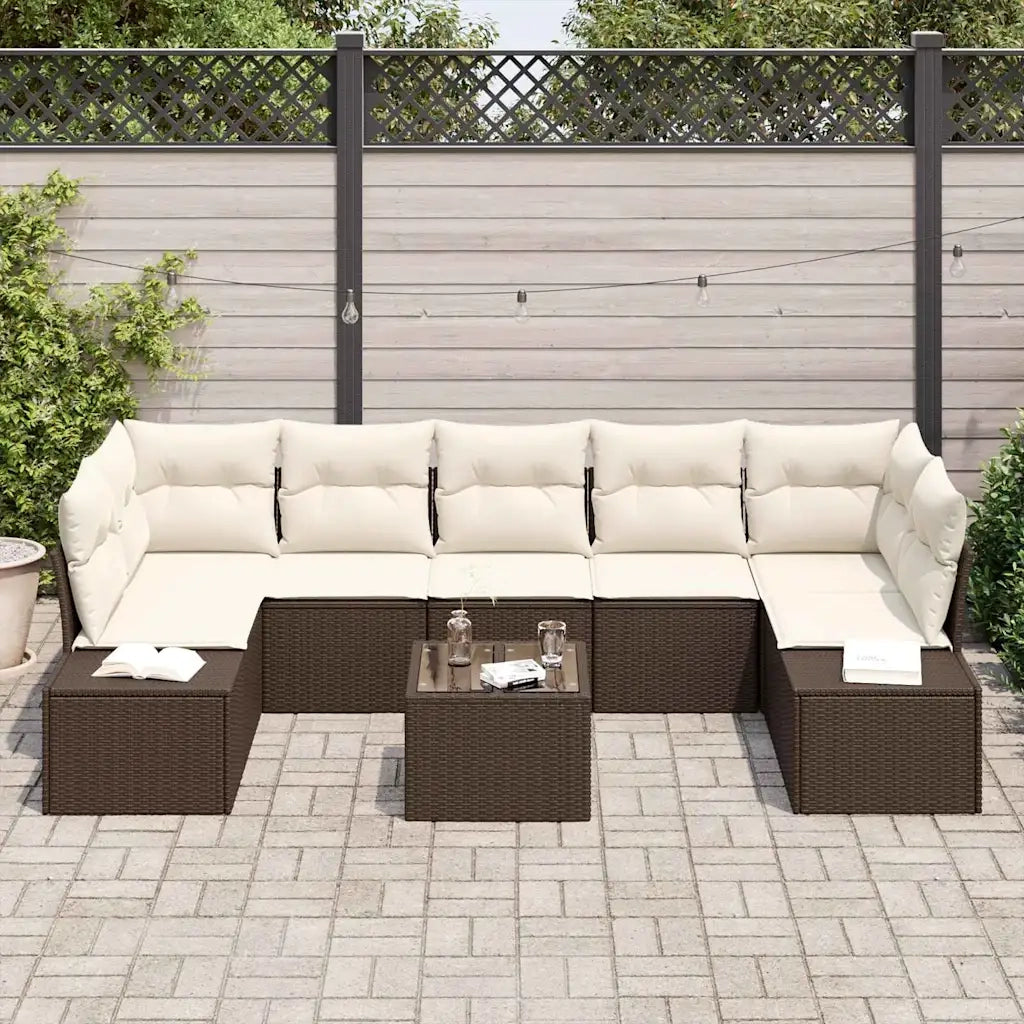 Set Divano da Giardino 8 pcs Marrone e Crema polyrattan 3355647
