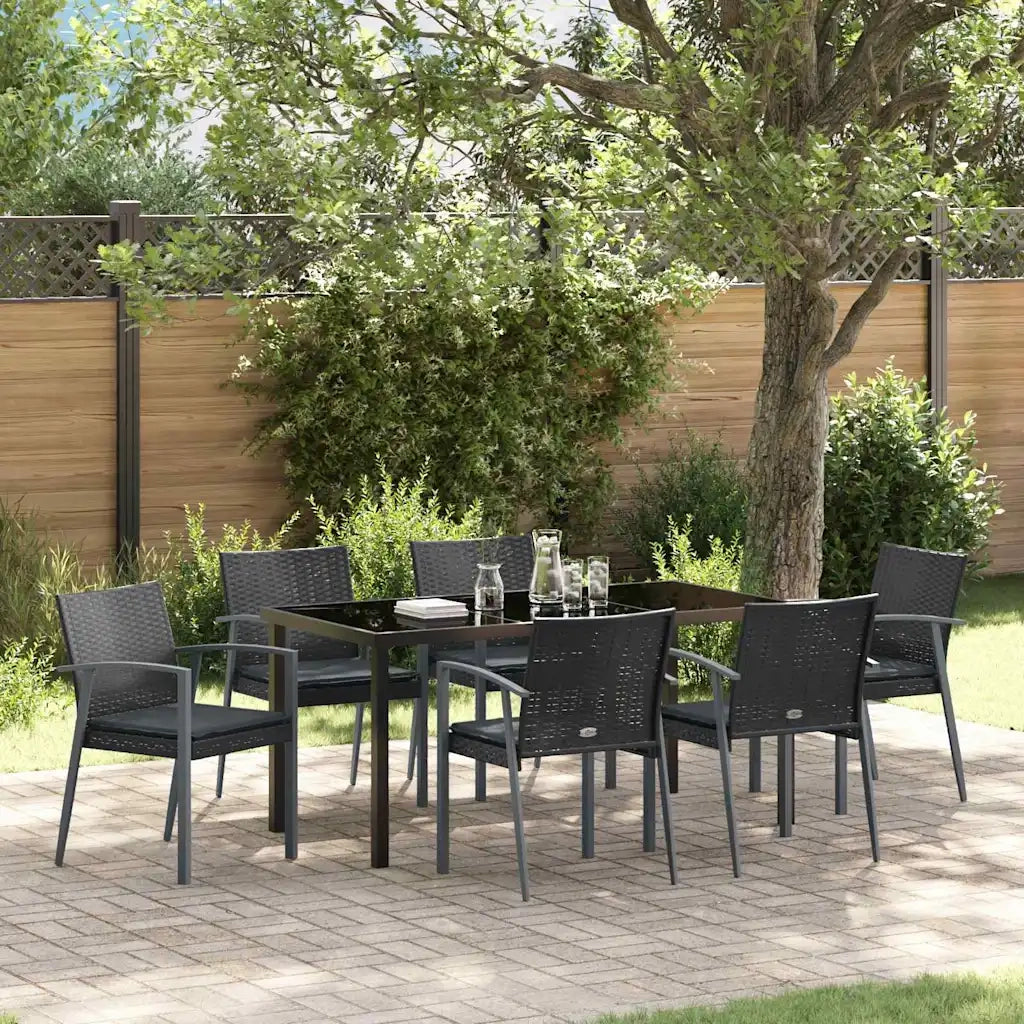 Set da Pranzo per Giardino 7 pcs Nero e Grigio Rattan in PE