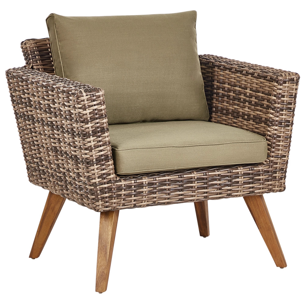 Set da giardino con divano e poltrone in rattan verde oliva esterno elegante