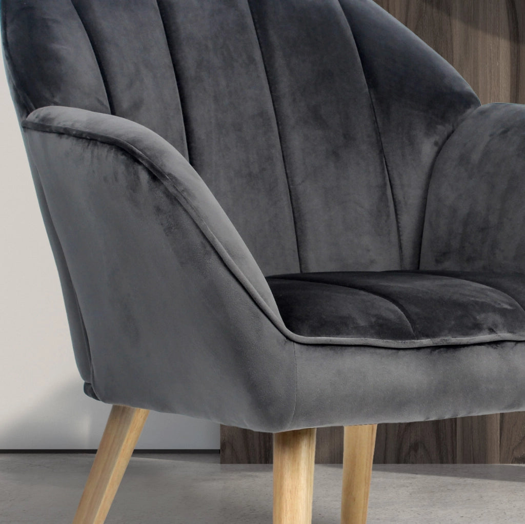 Poltrona Hispanohogar velluto grigio con gambe Hispanohogar legno 75x78x77