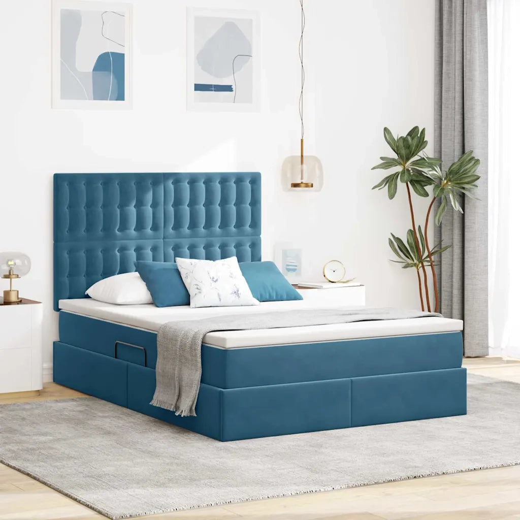 Letto con contenitore e materasso Blu Scuro 140 x 200 cm 3372157
