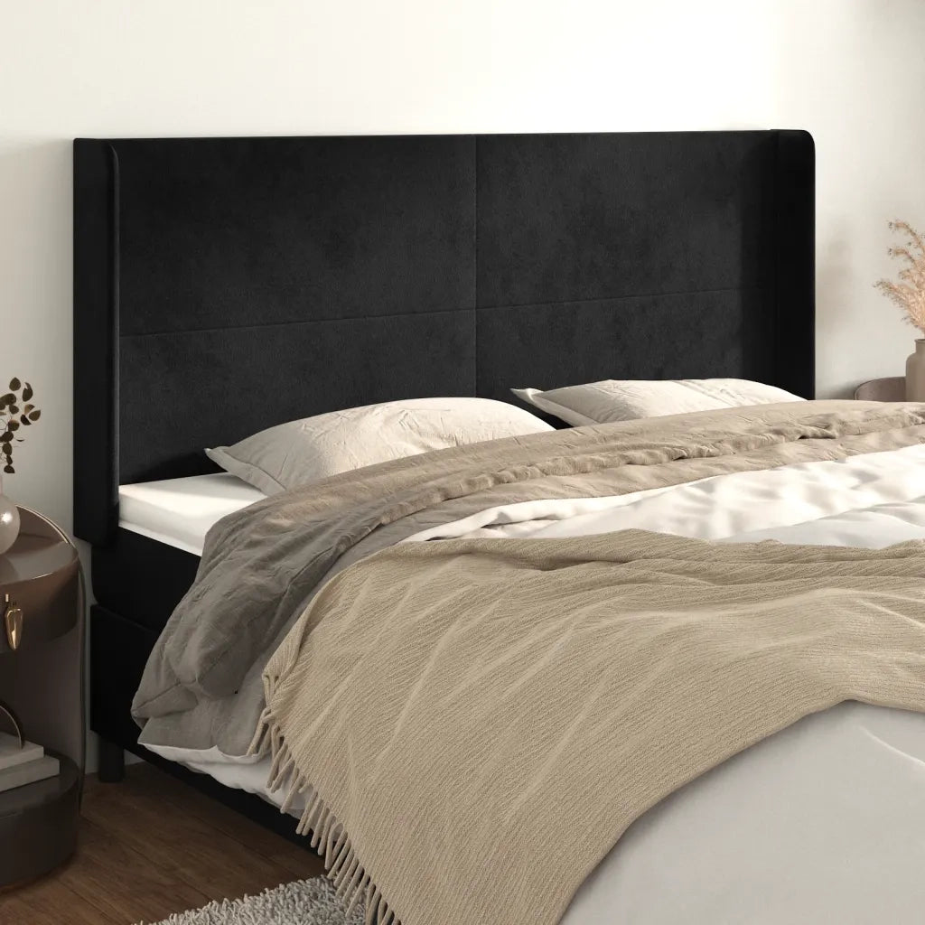 Testiera | Testata ad Orecchio Nera 183x16x118/128 cm in Velluto