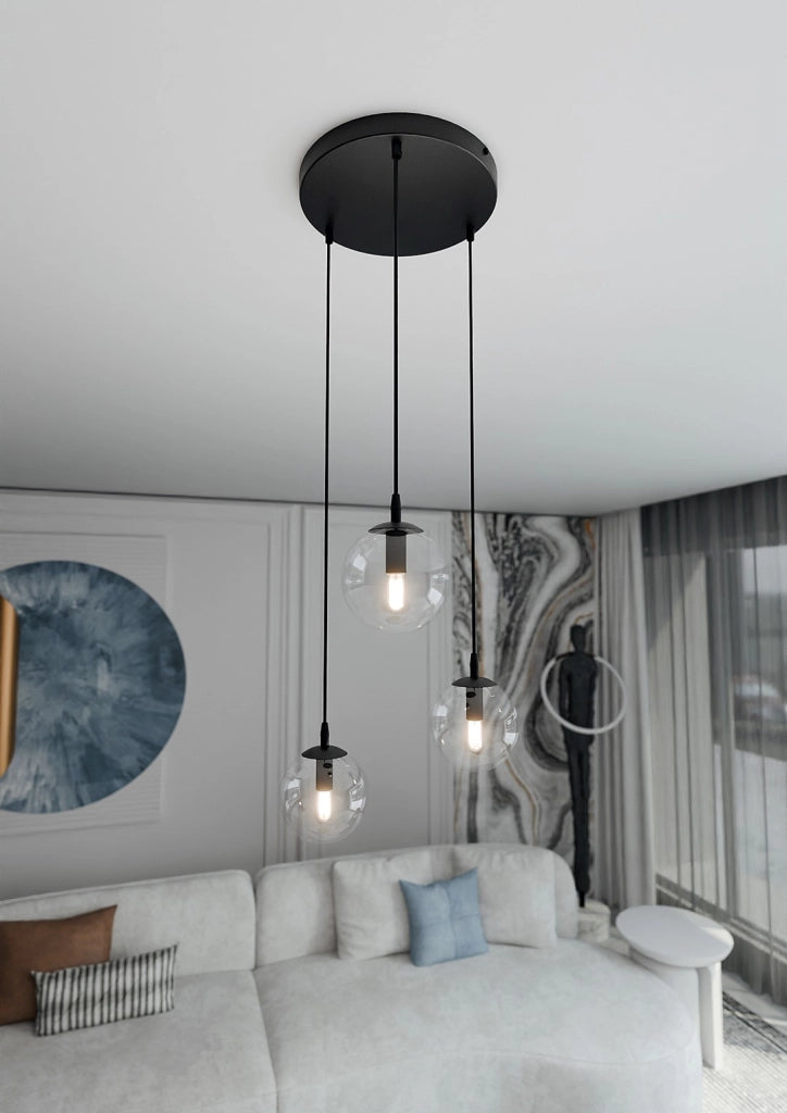 Lampadario Emibig Cosmo 3, 3xE14, nero trasparente Premium