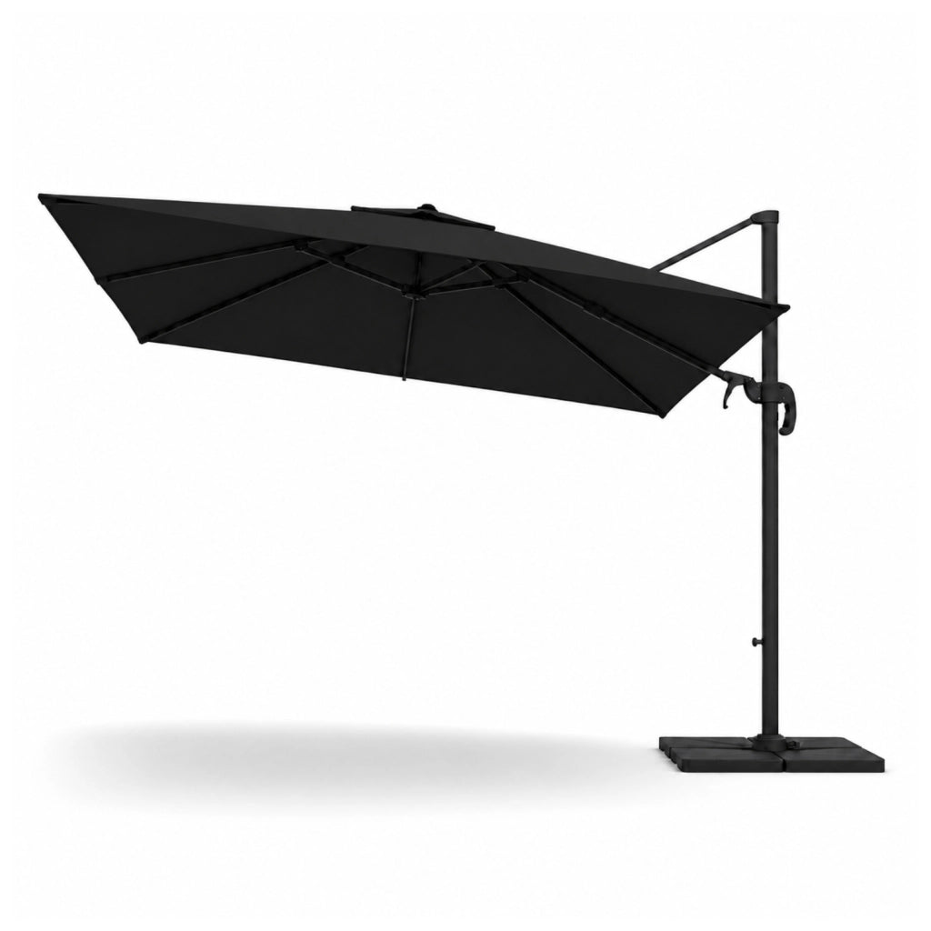 Ombrellone Professionale Per Giardino Terrazza Piscina Gazebo Dehors Bar Hotel Con Braccio Pieghevole Rotazione Completa 360° Tela Impermeabile Protezione Solare UV Acciaio Inossidabile 3x3 M Nero