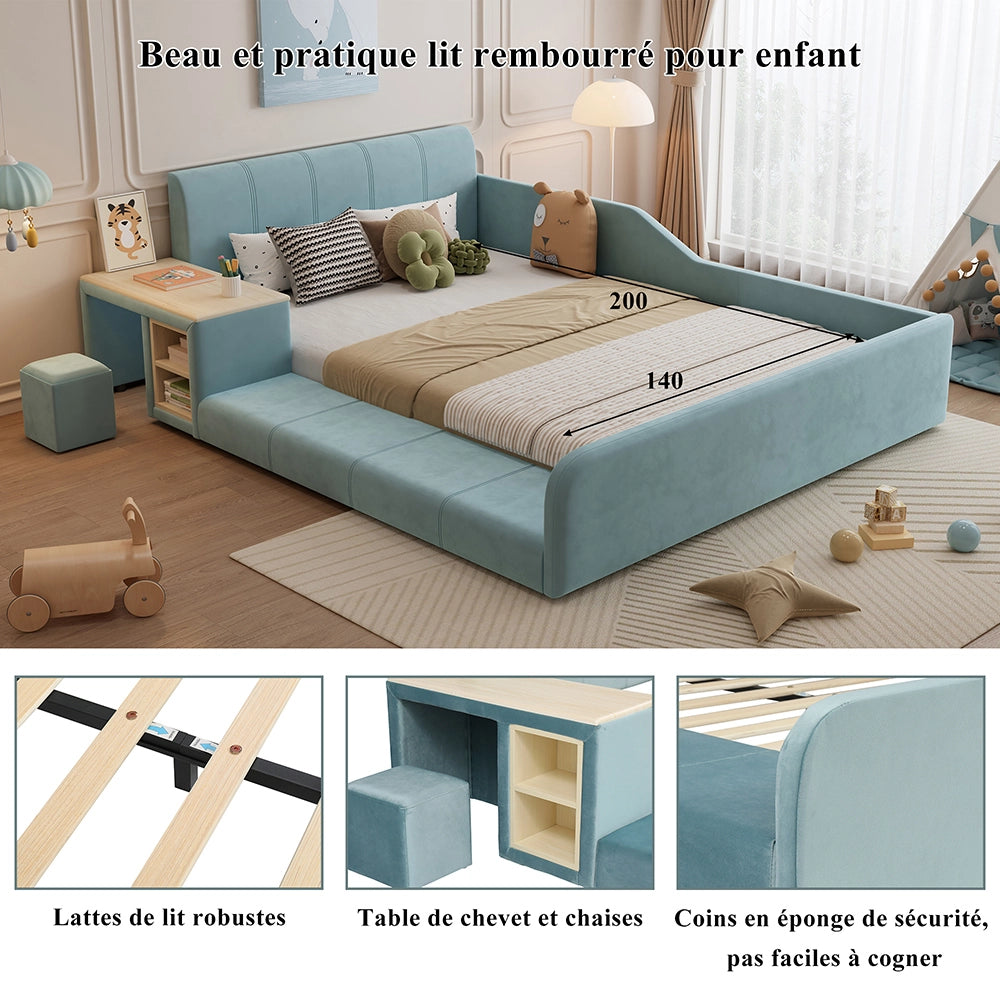 Letto bambini - Xylo - 140x200 cm scrivania blu