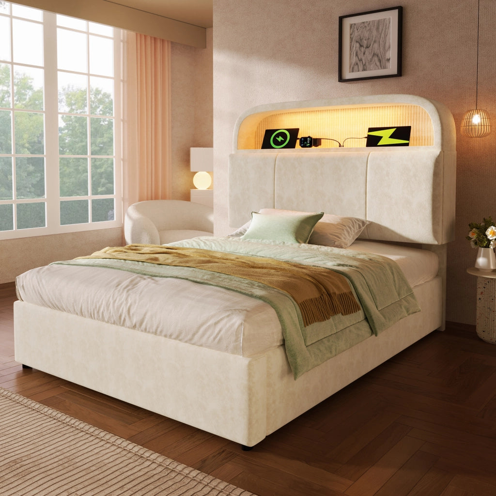 letto imbottito velluto beige 90x200 cm
