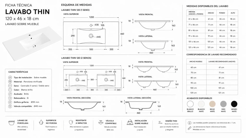 Mobile bagno con lavabo ORIGENBATH RIBERA senza specchio 80x45 cm bianco