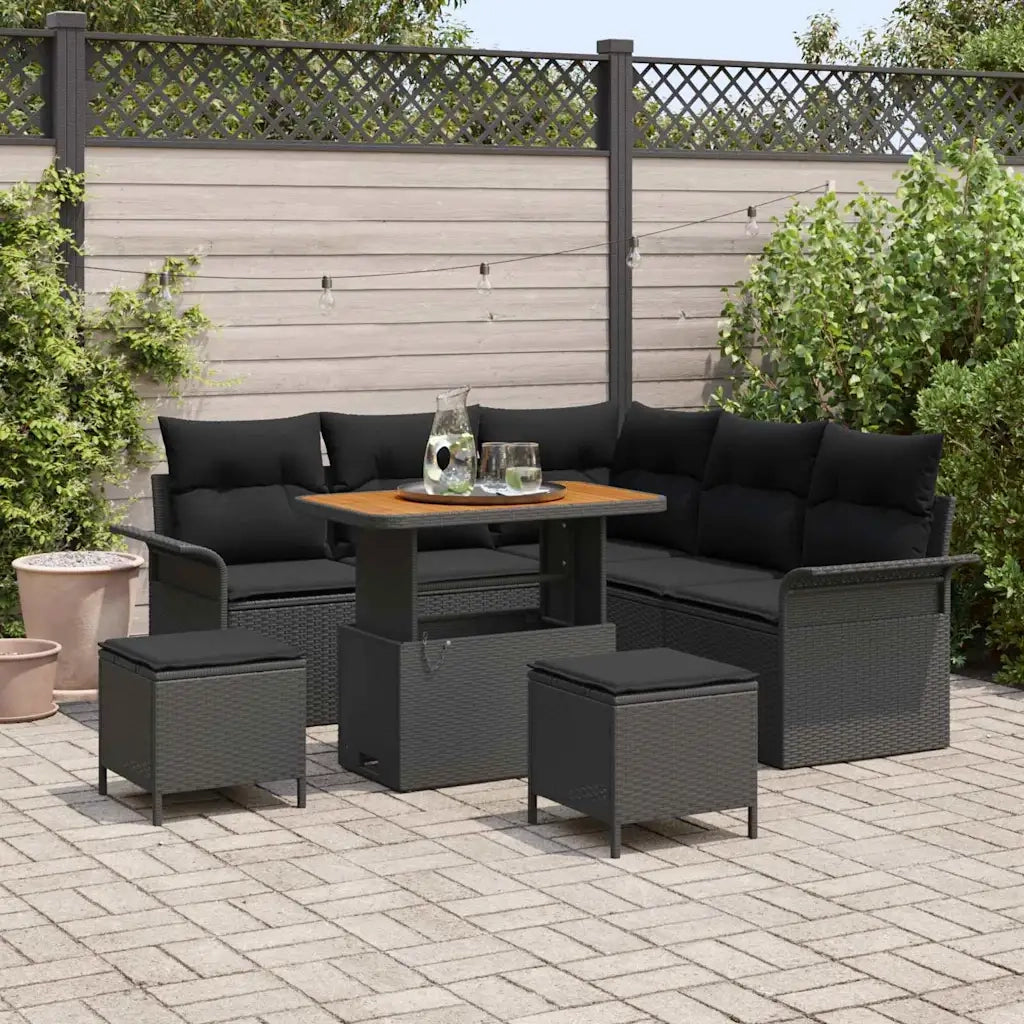 Set Divano da Giardino con cuscino 8 pcs Nero polyrattan