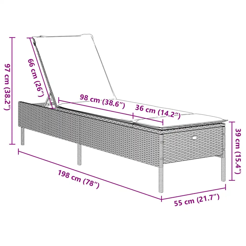 Lettino prendisole con Cuscino in Polyrattan Grigio 4002725