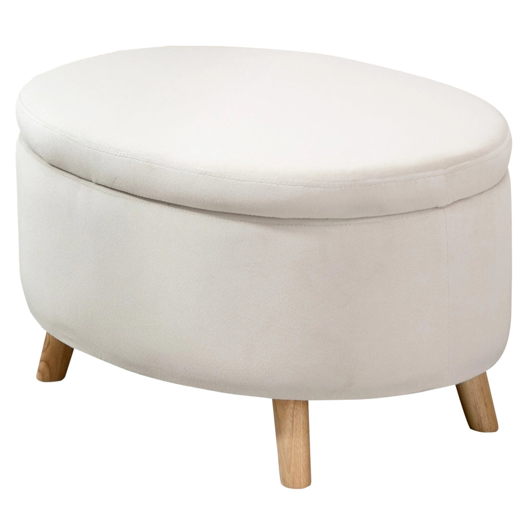 Pouf contenitore ovale ¨C Xylo ¨C velluto beige, gambe legno massello, 71x51,5x42 cm