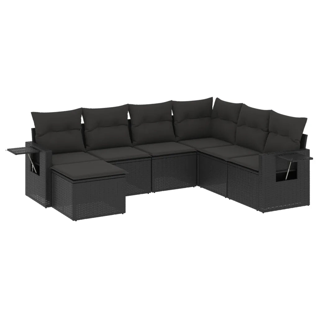 Set Divani da Giardino con Cuscini 7pz Nero Polyrattan 3252832