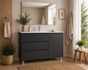 Mobile Bagno VOLUM Già Montato 3 cassetti e porta, lavabo e specchio Grafite 100x45 cm