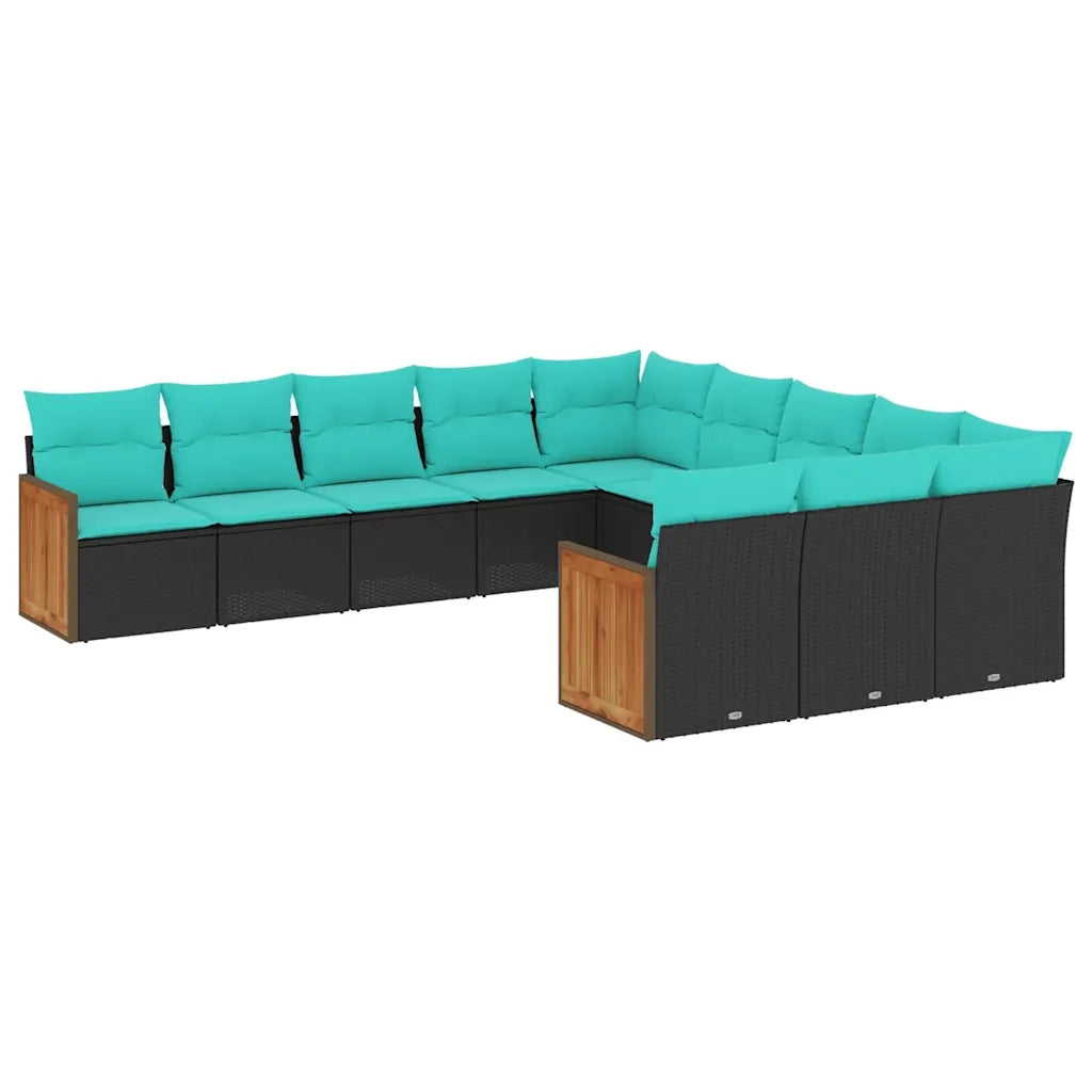 Set Divani da Giardino 11 pz con Cuscini Nero in Polyrattan 3228108