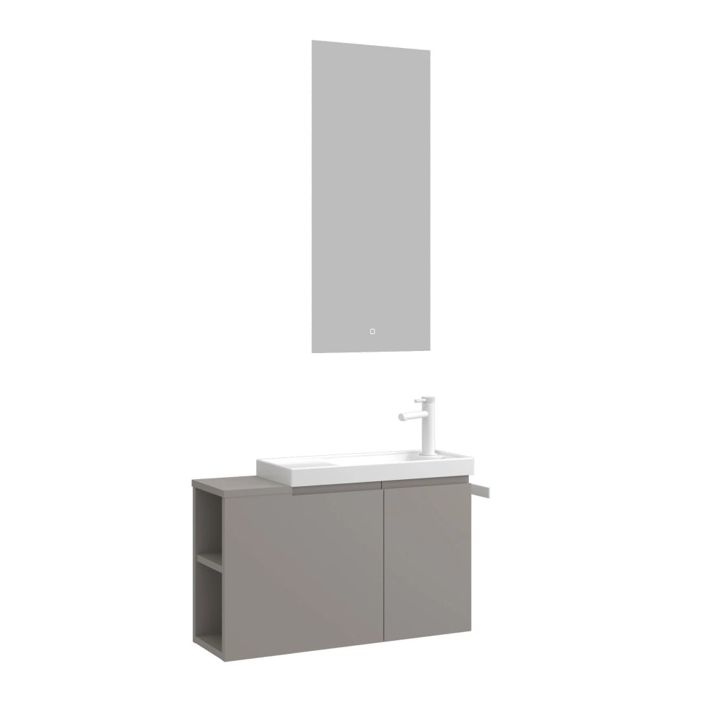 Set mobile lavabo con specchio (2 pezzi) "Ferla 80" - 80 x 22 x 45 cm - Mink opaco