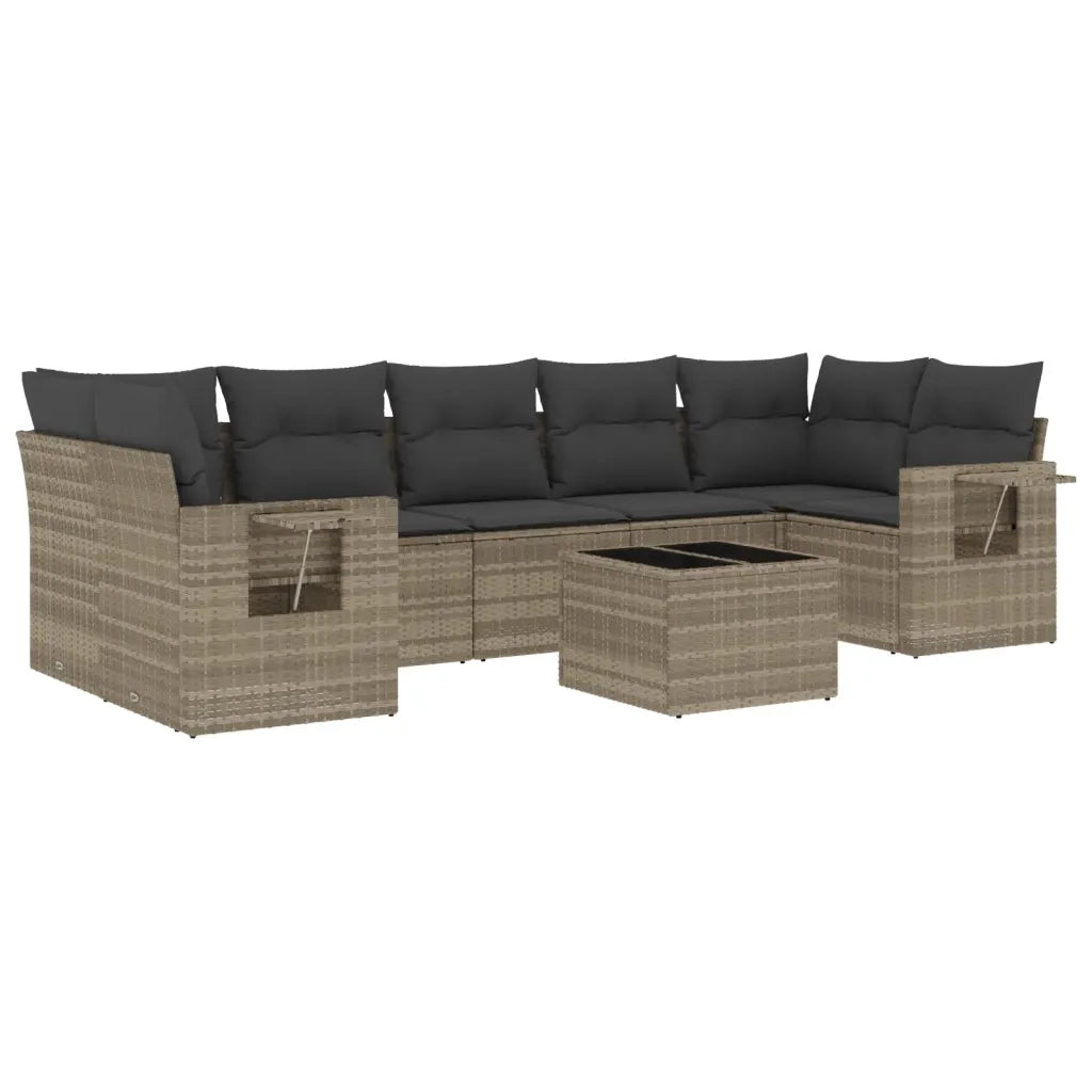 Set Divano da Giardino 8pz con Cuscini Grigio Chiaro Polyrattan
