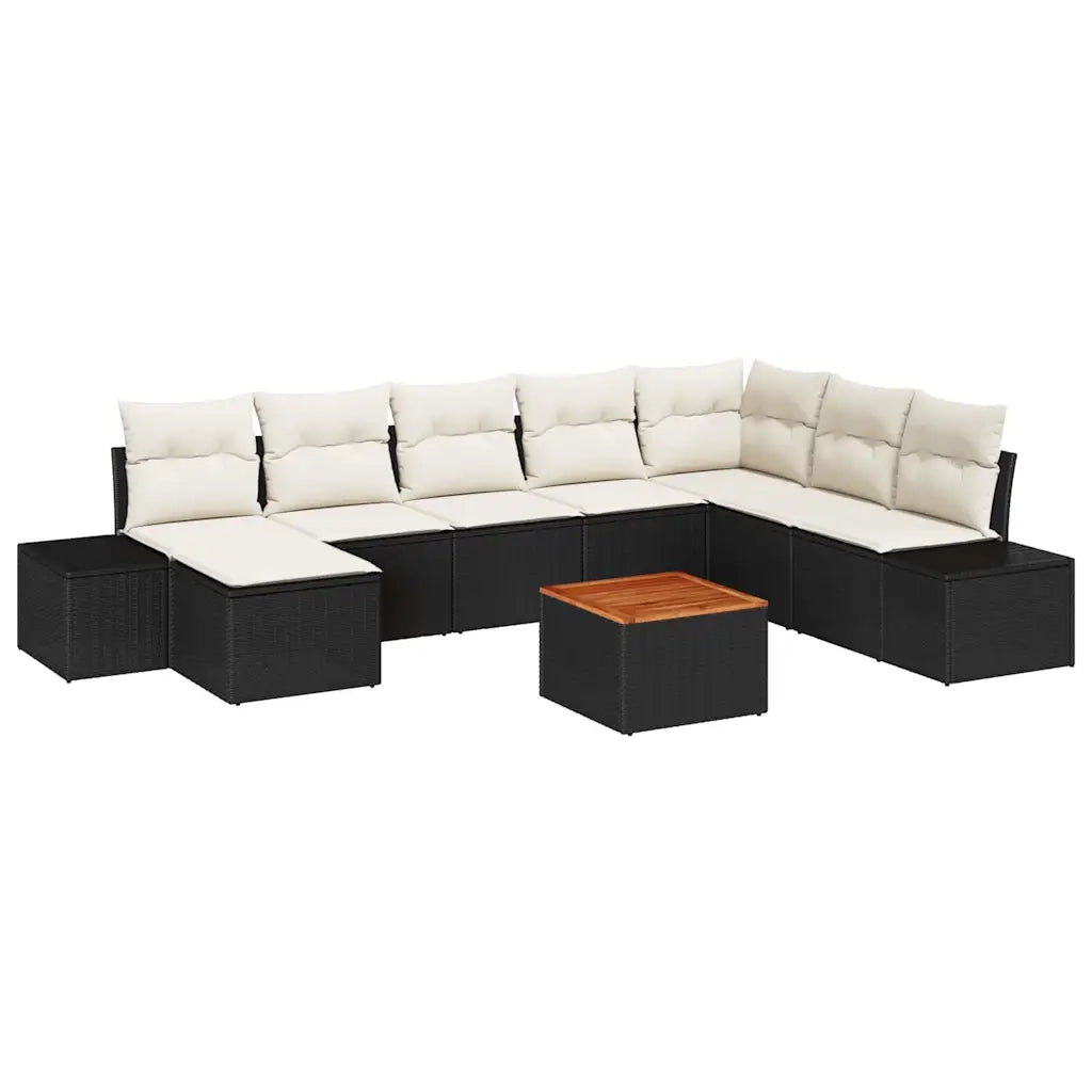 Set Divano da Giardino con cuscino 9 pcs Nero polyrattan 3347992