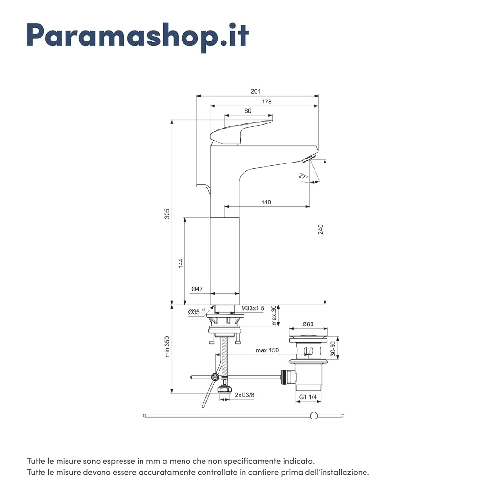 Ideal Standard coppia miscelatori lavabo alto e bidet scarico automatico cromato mod. Ceraflex