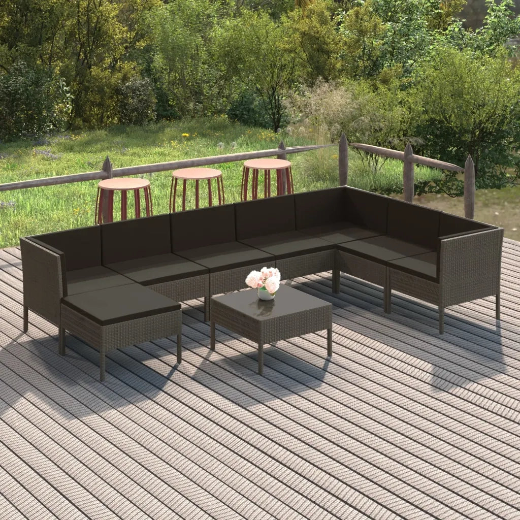 Set Divani da Giardino 9 pz con Cuscini in Polyrattan Grigio 3094426