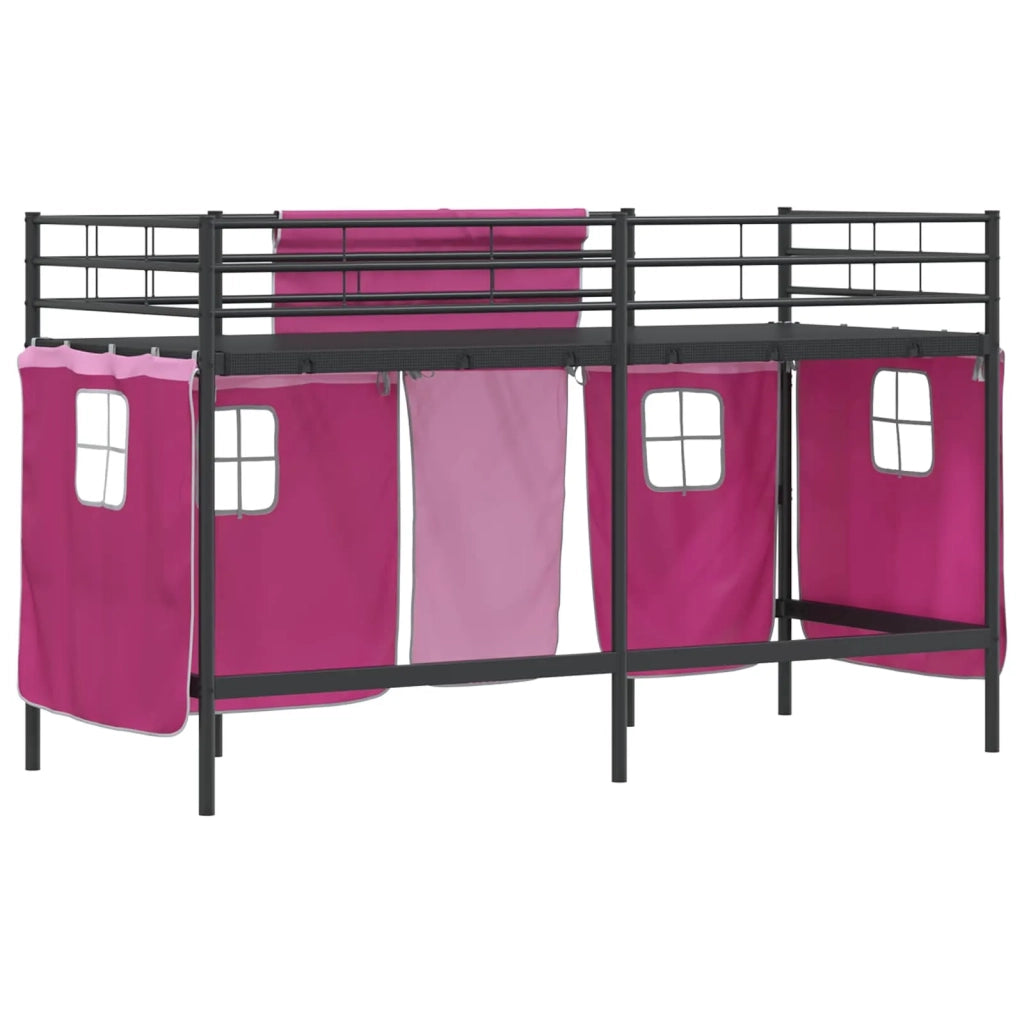 Struttura del Letto Loft per Bambini con Tendine-Giroletto per bambini Nero e rosa 781072