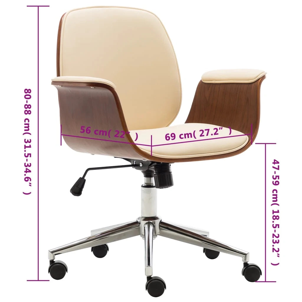Sedia da ufficio sedia da computer sedia da studio legno curvato e similpelle color crema 02_0023998